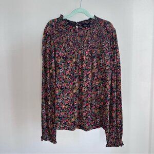 Lucky Brand Floral Long Sleeve Boho Smocked Top - XS